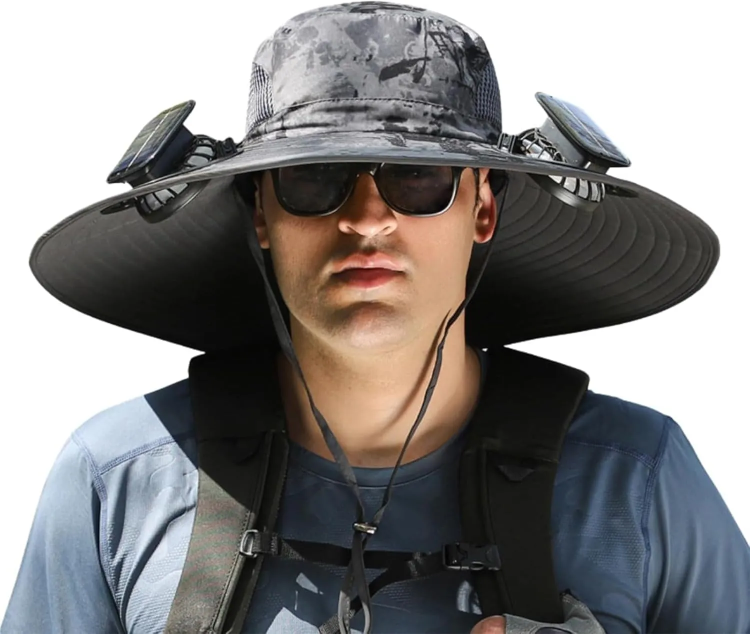 Outdoor Wide Brim Sun Hat with Solar Fan, Solar Powered Fan Hat, Fishing Hat for Men Women UPF 50  Breathable