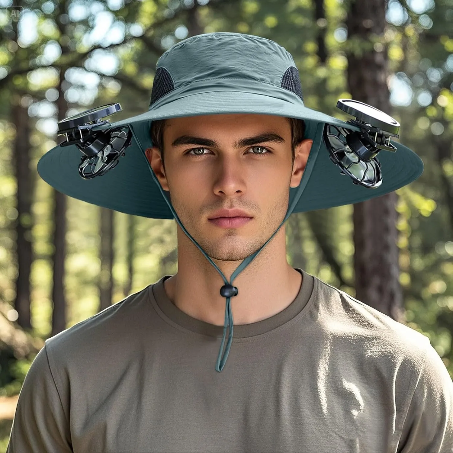 Outdoor Wide Brim Sun Hat with Solar Fan,UPF 50  Sun Hat with 2 Solar Fan Power,Removable USB Charging Fan,Fishing Bucket Hat