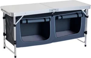 Outsunny 47" Aluminum Folding Camping Table, Adjustable Height Outdoor Picnic Table with Carrying Handle and Storage Organizer Cabinets