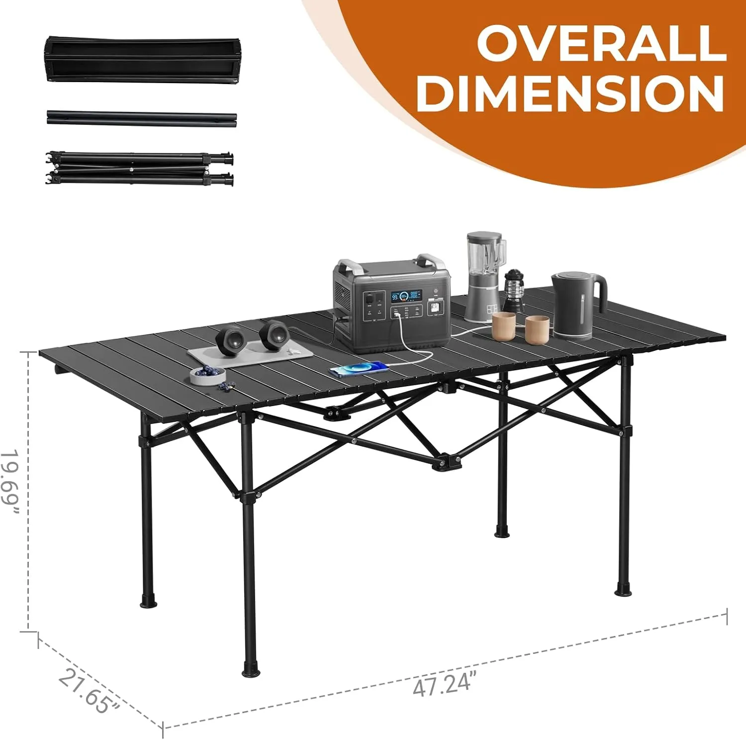 Outvita Beach Picnic Table, Lightweight Roll Up Low Camping Table, Portable Folding Table with Carrying Bag for Outdoor, BBQ, Sand, Picnic, Party, Patio 47 Inches