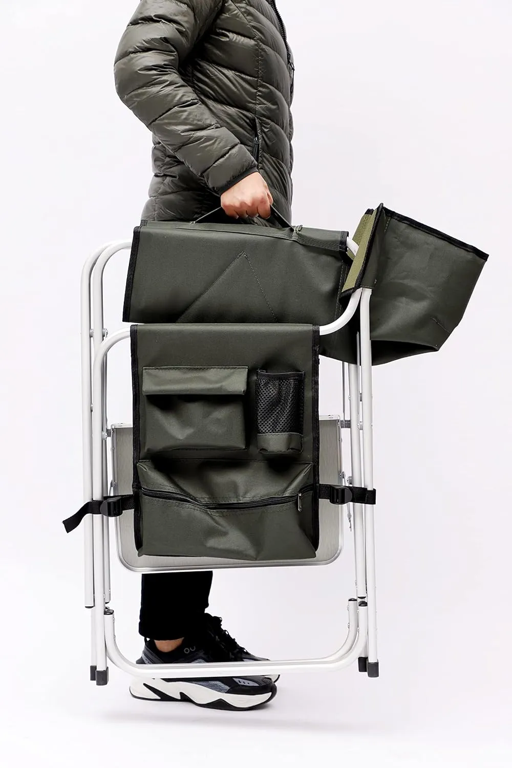 Oversized Folding Camping Chair with Side Table 400lbs Heavy Duty Portable Lawn Chairs Lightweight Aluminum Frame for Camping Fishing Beach Outdoor Use, Green