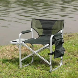 Oversized Folding Camping Chair with Side Table 400lbs Heavy Duty Portable Lawn Chairs Lightweight Aluminum Frame for Camping Fishing Beach Outdoor Use, Green