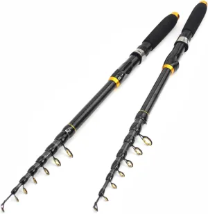 Pack of 1 Carbon Fiber Fishing Rod Super Short Pocket Portable Spinning Pole Telescopic Carp Trout Beach Fishing