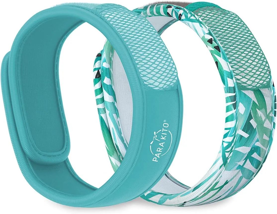 PARA'KITO Mosquito Repellent Bonus Pack - 2 Wristbands | 2 Refills (Turquoise   Foliage)