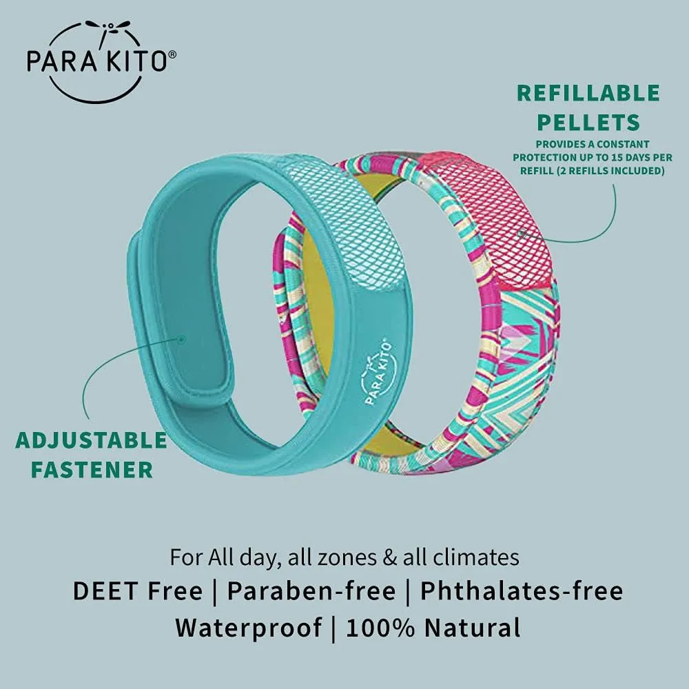 PARA'KITO Mosquito Repellent Bonus Pack - 2 Wristbands | 2 Refills (Turquoise   Key West)