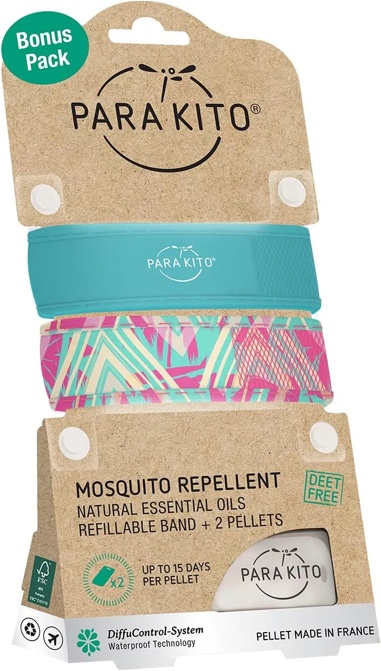 PARA'KITO Mosquito Repellent Bonus Pack - 2 Wristbands | 2 Refills (Turquoise   Key West)