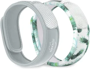 PARA'KITO Mosquito Repellent Bracelets   Refill Pellets Bundle, Mosquito Bracelets, Peppermint Oil, DEET Free Mosquito Repeller, Hiking Accessories, 2 Wristbands & 2 Refills (Smokey Grey Pineapple)
