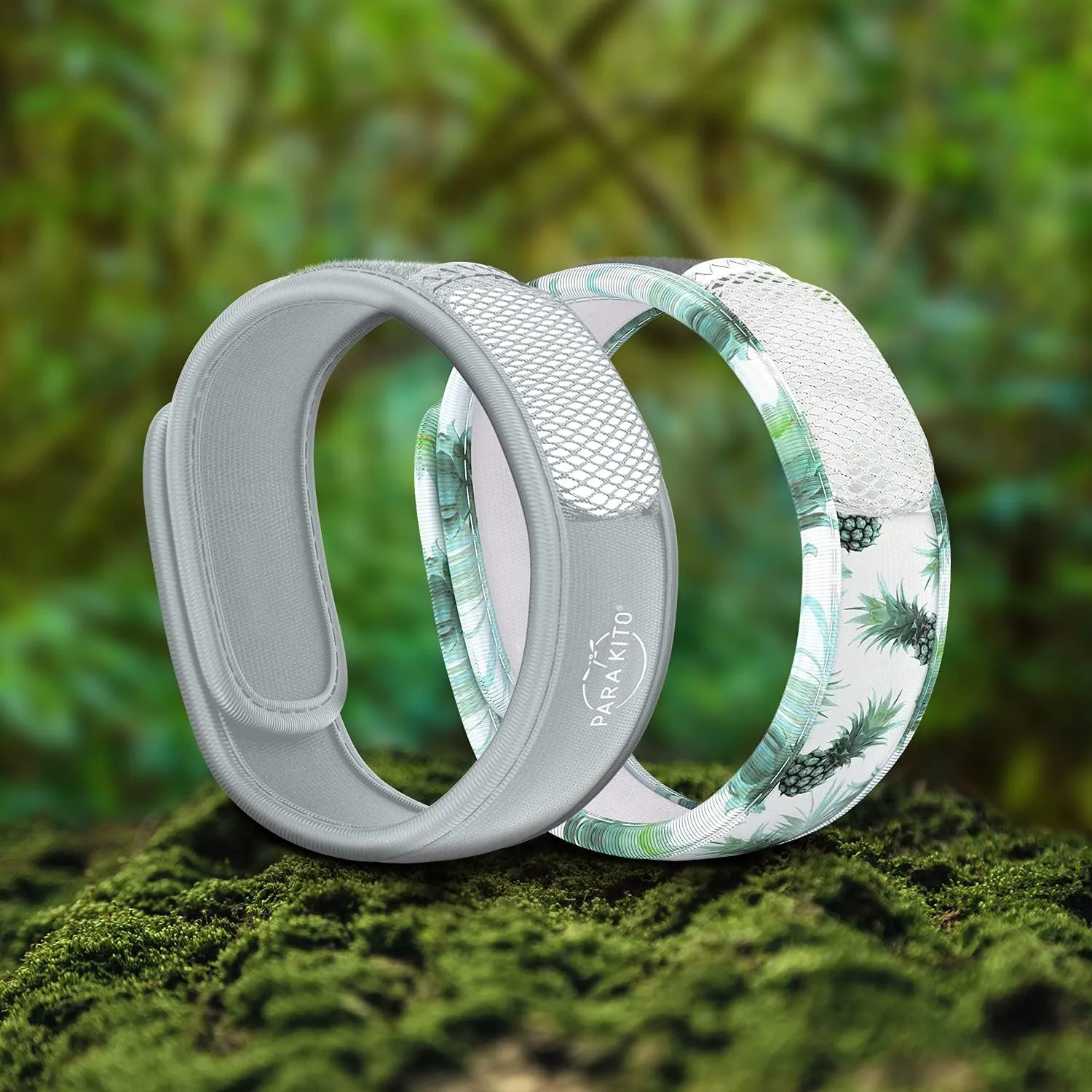 PARA'KITO Mosquito Repellent Bracelets   Refill Pellets Bundle, Mosquito Bracelets, Peppermint Oil, DEET Free Mosquito Repeller, Hiking Accessories, 2 Wristbands & 2 Refills (Smokey Grey Pineapple)