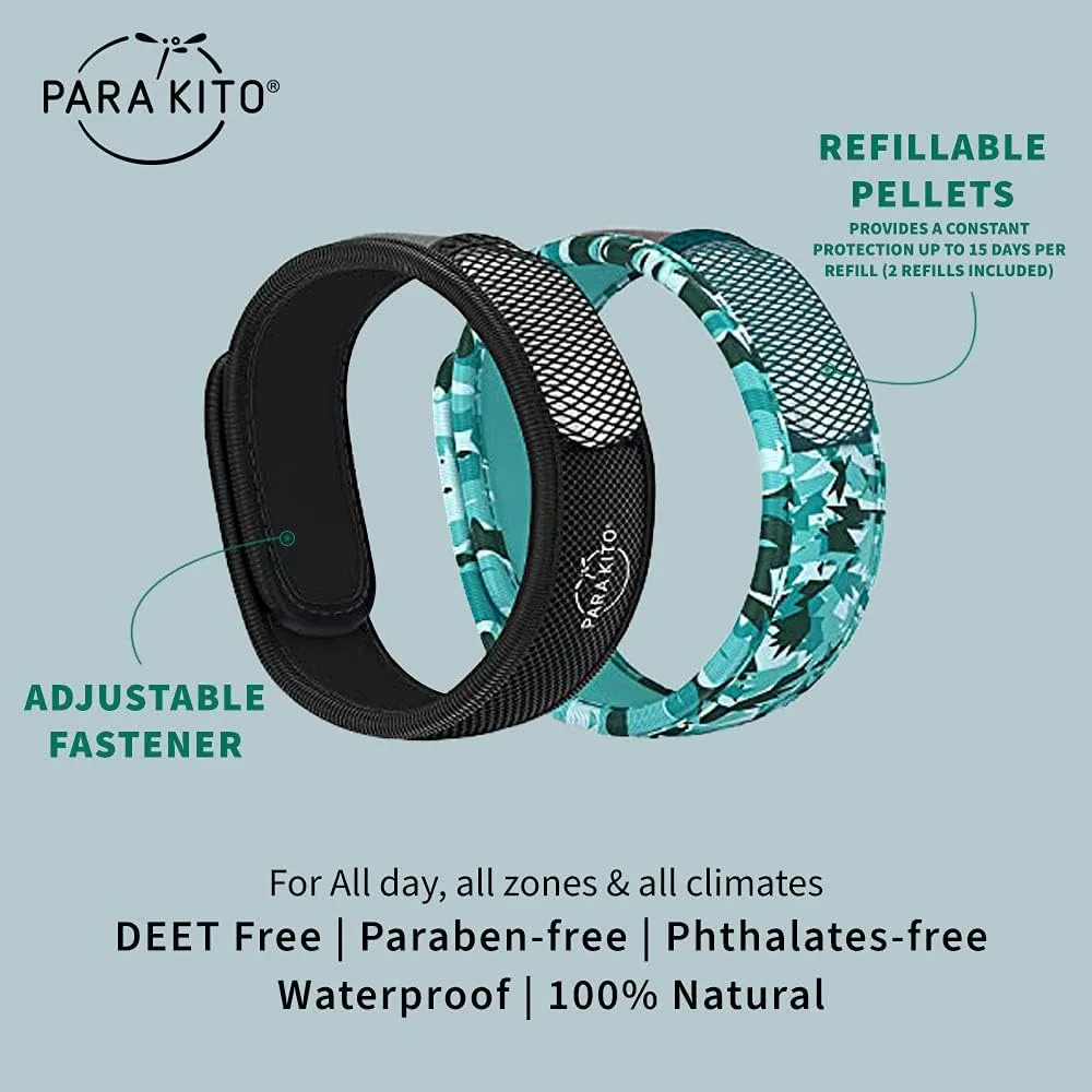 PARA'KITO Mosquito Repellent Bracelets   Refill Pellets Bundle | w/Peppermint Oil, Essential Oils | Hiking & Camping Accessories | Paraben Free, DEET Free - 2 Wristbands & 2 Refills (Black   Conceal)