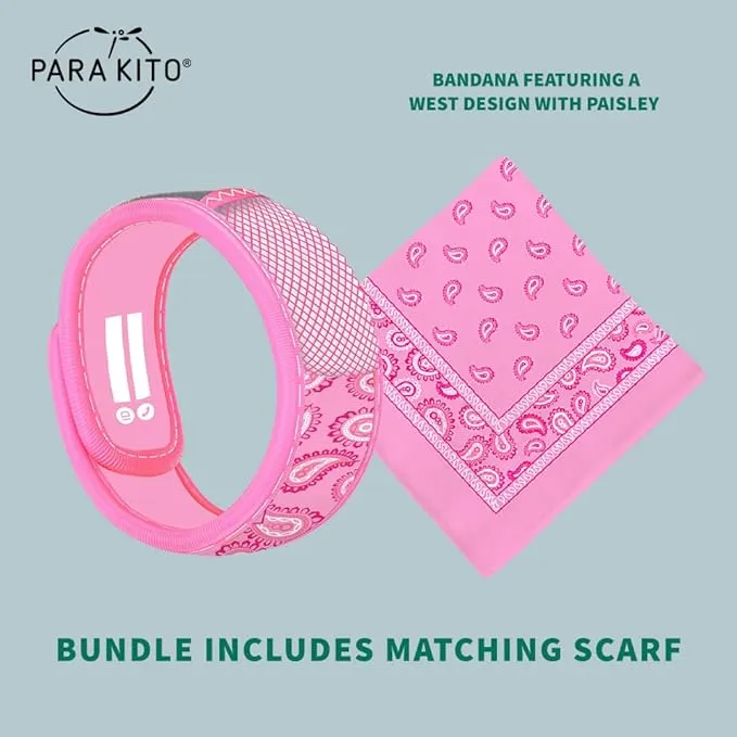 PARA'KITO Mosquito Repellent Bundle - Kids Insect Protection Bracelet   Bandana | Waterproof & DEET-Free Bug Spray Alternative for Hiking, Camping Accessories, Summer Vacation Essentials (Pink)