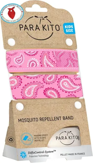 PARA'KITO Mosquito Repellent Bundle - Kids Insect Protection Bracelet   Bandana | Waterproof & DEET-Free Bug Spray Alternative for Hiking, Camping Accessories, Summer Vacation Essentials (Pink)