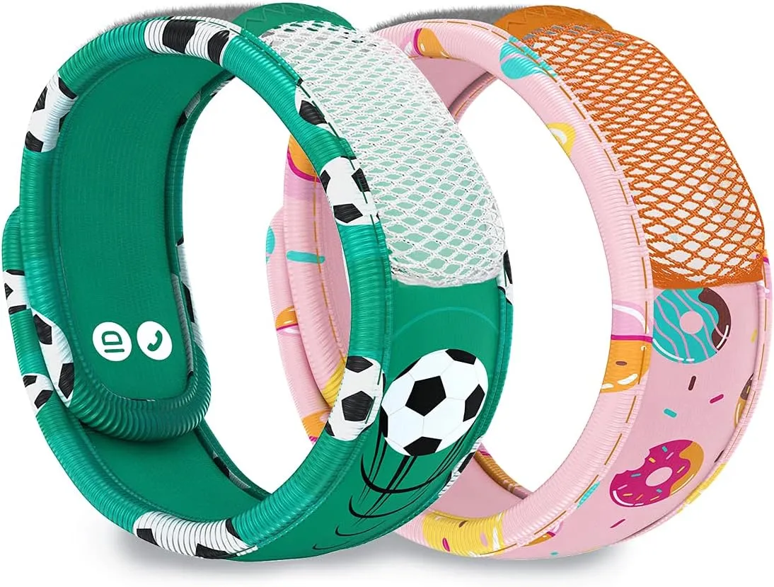 PARA'KITO Mosquito Repellent Pack - 2 Kids Wristbands & 2 Refills Donut/Soccer