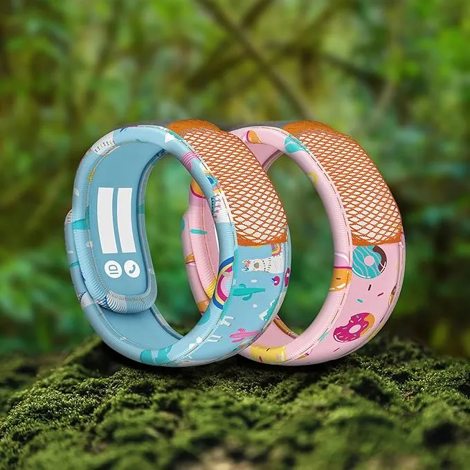 PARA'KITO Mosquito Repellent Pack - 2 Kids Wristbands & 2 Refills Llama/Donut