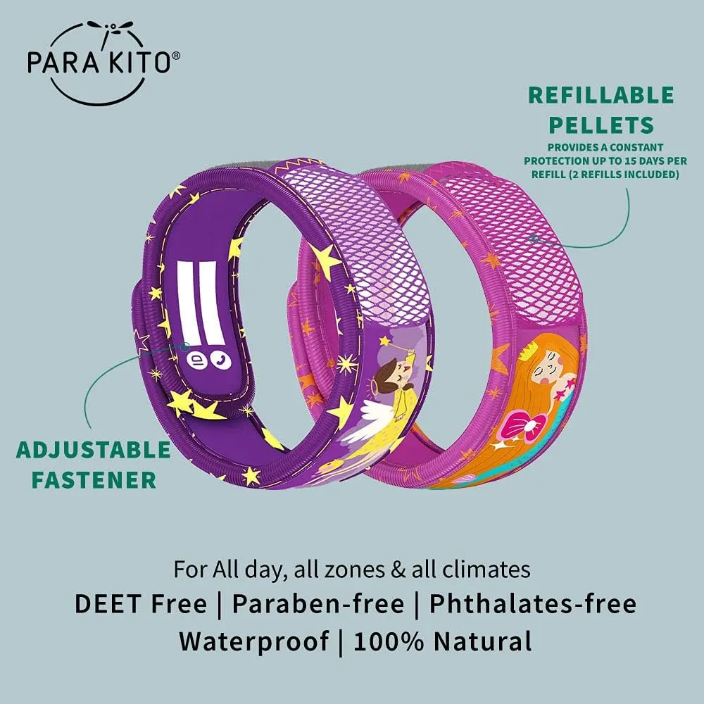 PARA'KITO Mosquito Repellent Pack - 2 Kids Wristbands & 2 Refills Mermaid/Angel