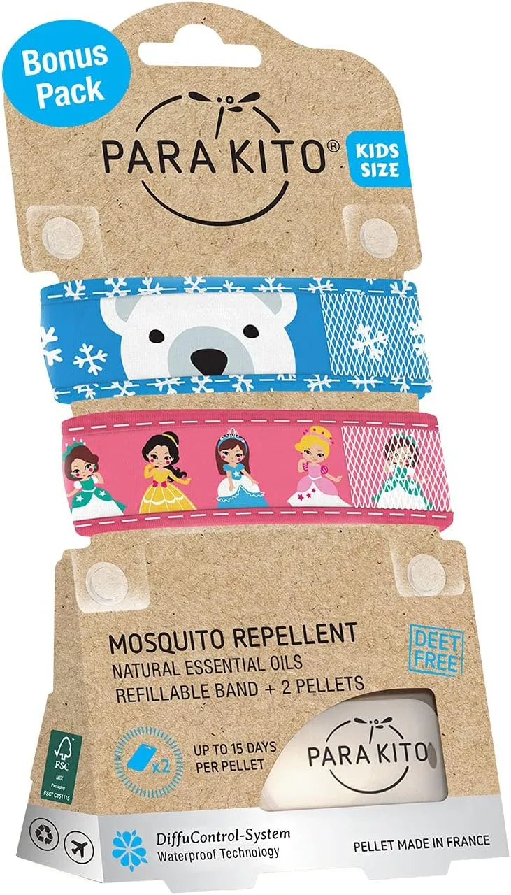 PARA'KITO Mosquito Repellent Pack - 2 Kids Wristbands & 2 Refills Polar Bear/Princess