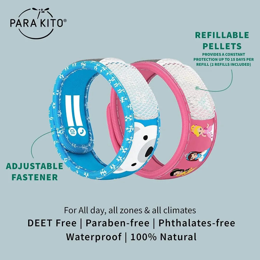 PARA'KITO Mosquito Repellent Pack - 2 Kids Wristbands & 2 Refills Polar Bear/Princess