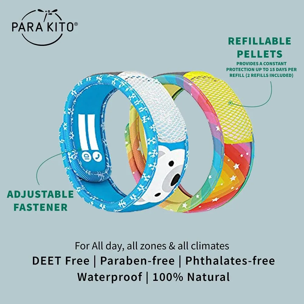 PARA'KITO Mosquito Repellent Pack - 2 Kids Wristbands & 2 Refills Rainbow/Polar Bear