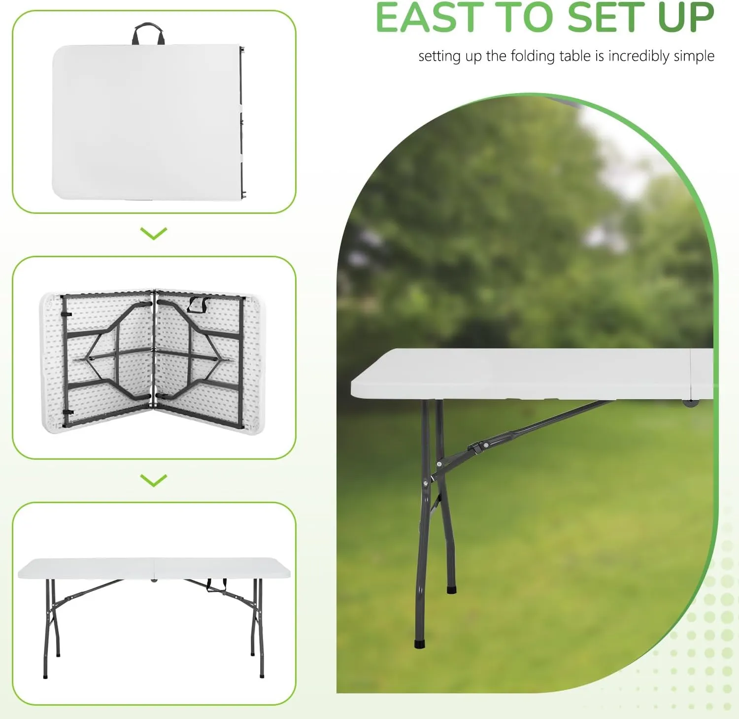 PayLessHere Folding Tables Plastic 6ft Half Portable Foldable Table for for Parties Wedding BBQ Camping, White 6 FT