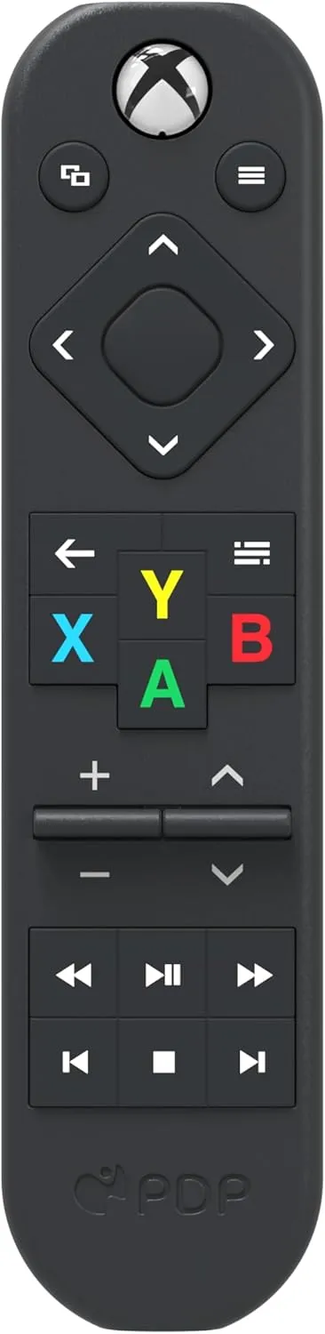 PDP Solis Xbox Gaming Media Remote Control for TV - Fully Licensed by Microsoft for Xbox Series X|S, Xbox One, Solar Powered Rechargeable Battery, Compact Navigation Toggle, Black