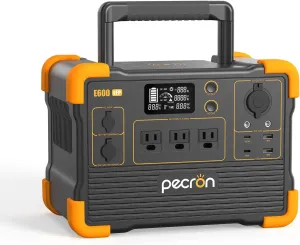 pecron Portable Power Station E600LFP 614Wh Solar Generator Power Station with 3X1200W AC Outlets 100W USB-C PD Output LiFePO4 Battery Backup for Outdoor Camping Emergency