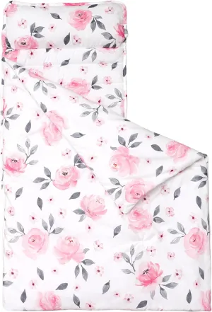 PHF Floral Toddler Nap Mat Set, with Removable Pillow for Toddler Girls, Soft and Lightweight for Daycare, Preschool, Travel, Kindergarten Sleeping Bag, Fits Ages 3-6 Years, Pink Floral