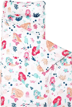 PHF Mermaid Toddler Nap Mat Set, with Removable Pillow for Toddler Girls, Soft and Lightweight for Daycare, Preschool, Travel, Kindergarten Sleeping Bag, Fits Ages 3-6 Years, Mermaid