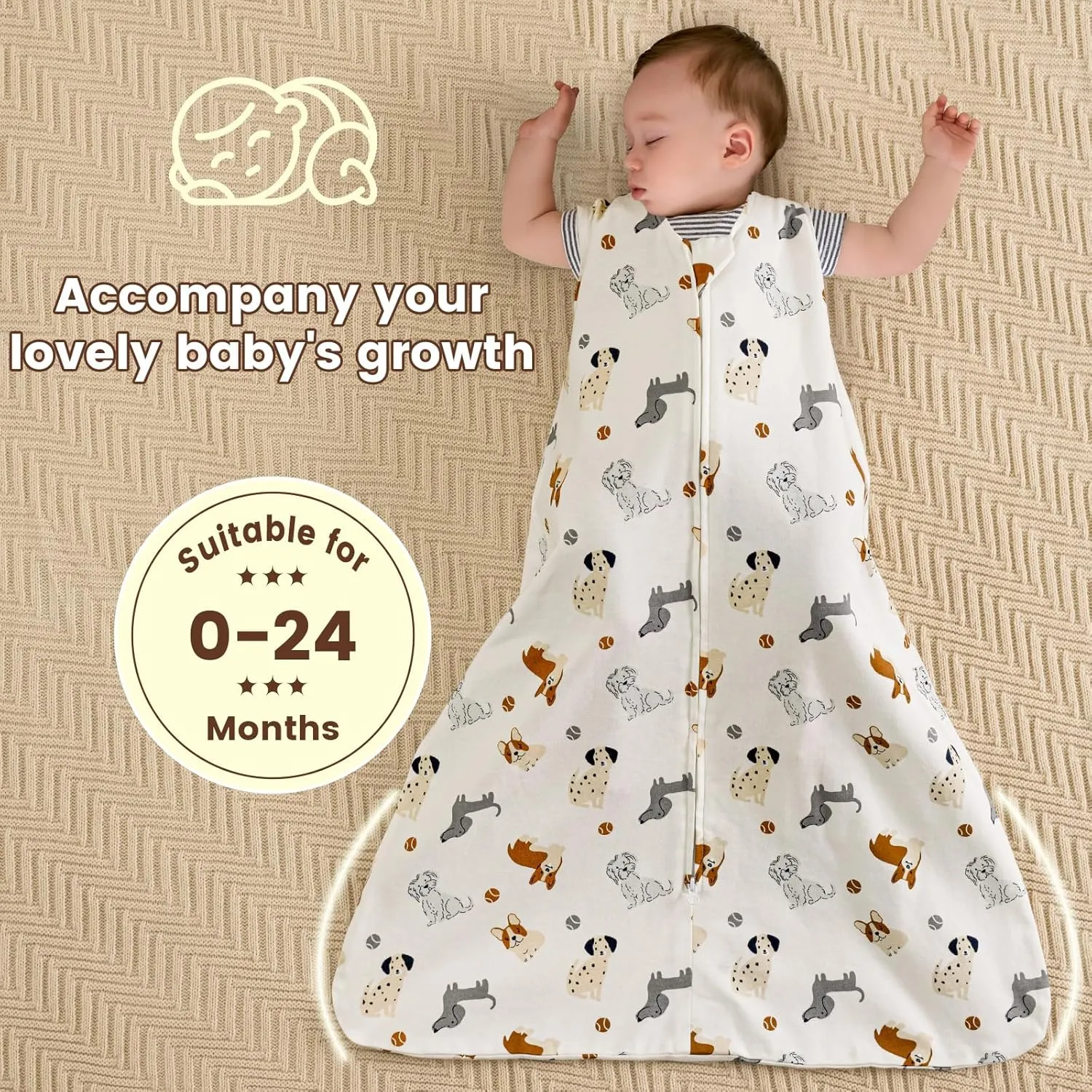 PHF Soft Baby Sleep Sack 6-12 Months 100% Cotton Wearable Blanket, 2-Way Zipper 0.5 TOG Toddler Sleeping Sack 3 Pack, Comfy Sleep Bag for Baby Boys Girls, Pets Dogs (Medium)