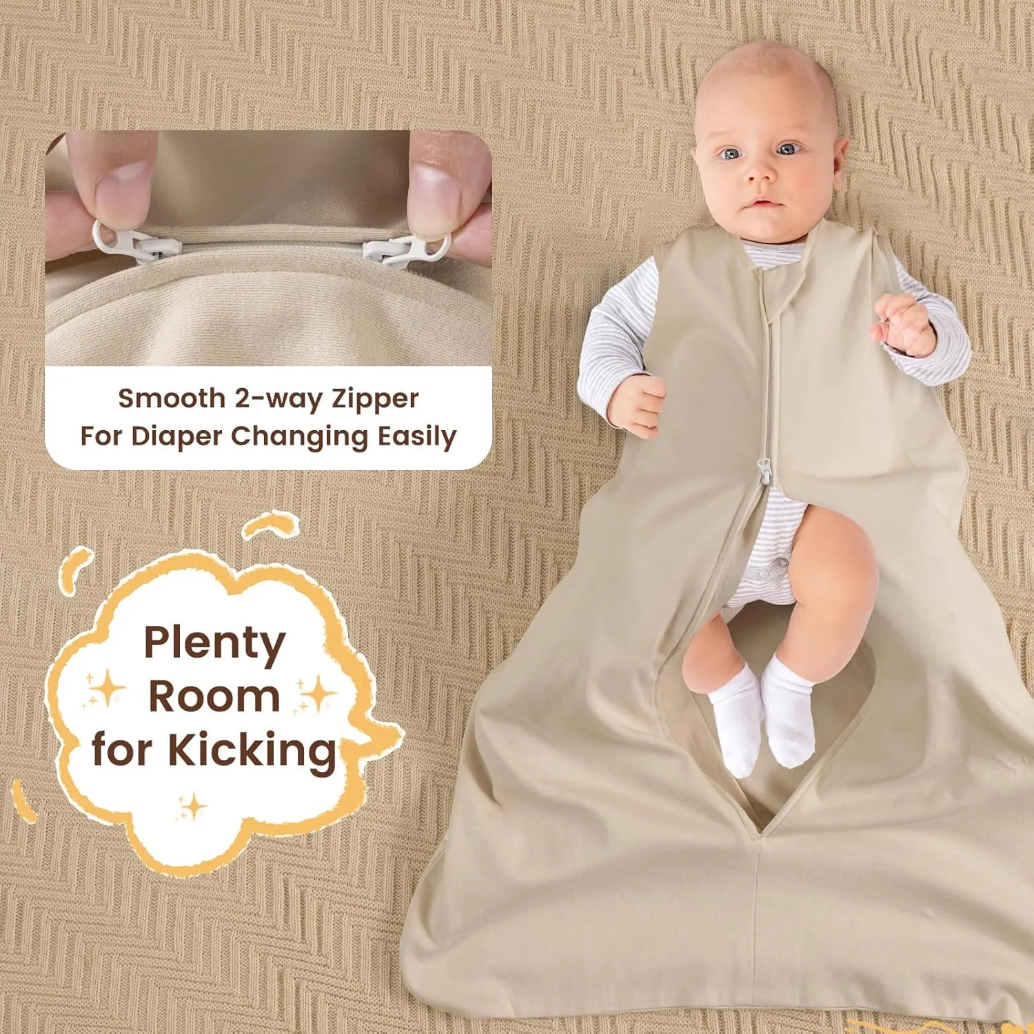PHF Soft Baby Sleep Sack 6-12 Months 100% Cotton Wearable Blanket, 2-Way Zipper 0.5 TOG Toddler Sleeping Sack 3 Pack, Comfy Sleep Bag for Baby Boys Girls, Pets Dogs (Medium)