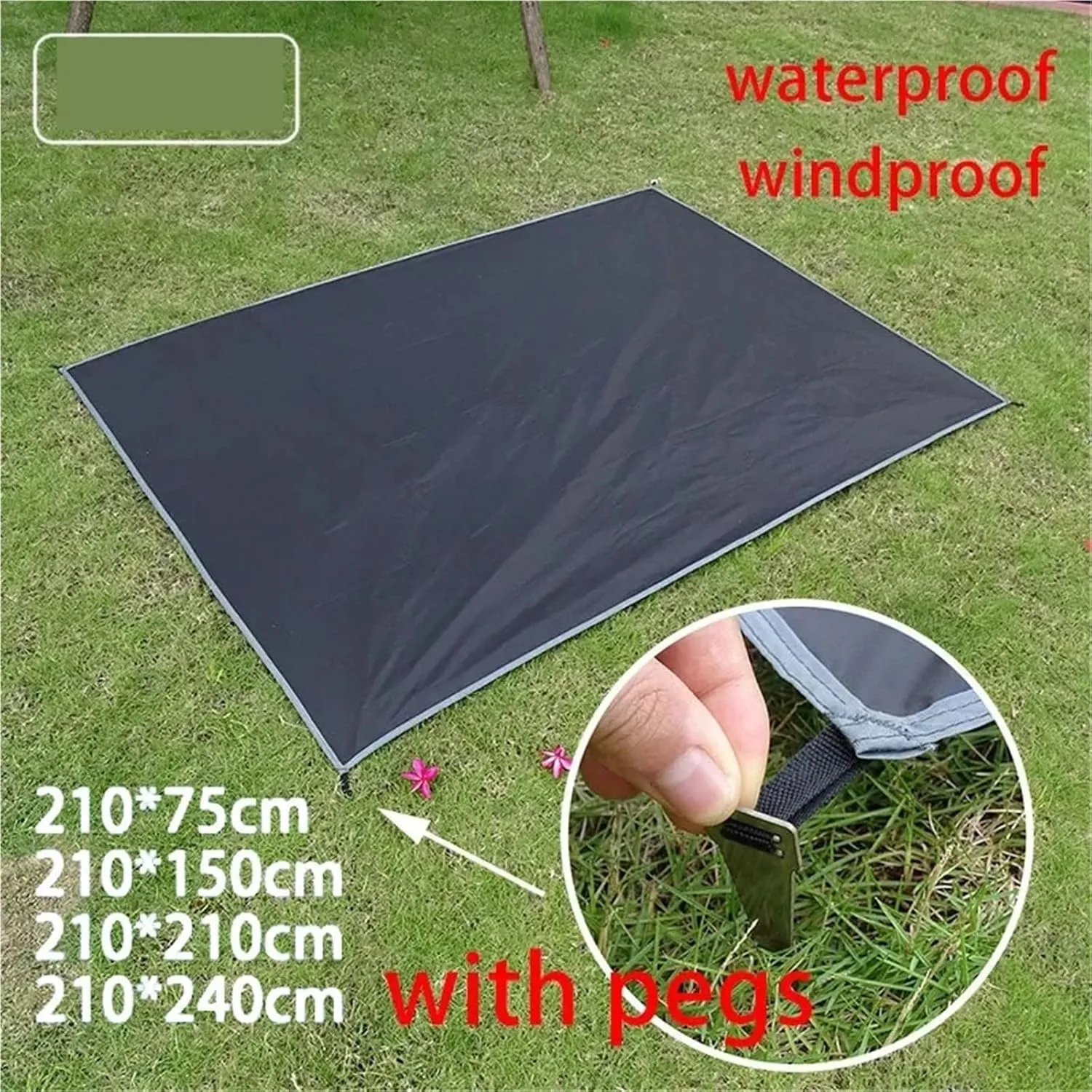 Picnic Blanket Waterproof Camping Mat with Pegs Tent Mattress Outdoor Picnic Blanket Large Portable Pocket Travel Mat Beach Mat Picnic Mat (Black 75 x 210cm)