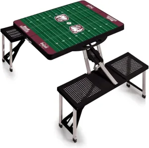 PICNIC TIME NCAA Mississippi State Bulldogs Football Field Folding Picnic Table - Camping Table - Outdoor Table with Umbrella Hole, (Black)