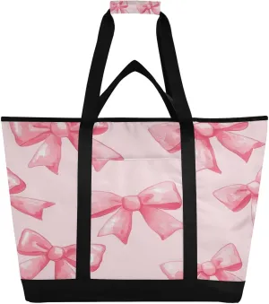 Pink Bow Ties Reusable Insulated Lunchbox Cooler Bag, Leakproof Kitchen Grocery Bag Collapsible Portable Cooler Tote Bag for Picnic, Camping, Office, Travel