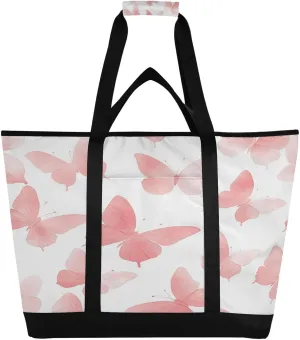 Pink Butterfly Reusable Insulated Lunchbox Cooler Bag, Leakproof Kitchen Grocery Bag Collapsible Portable Cooler Tote Bag for Picnic, Camping, Office, Travel