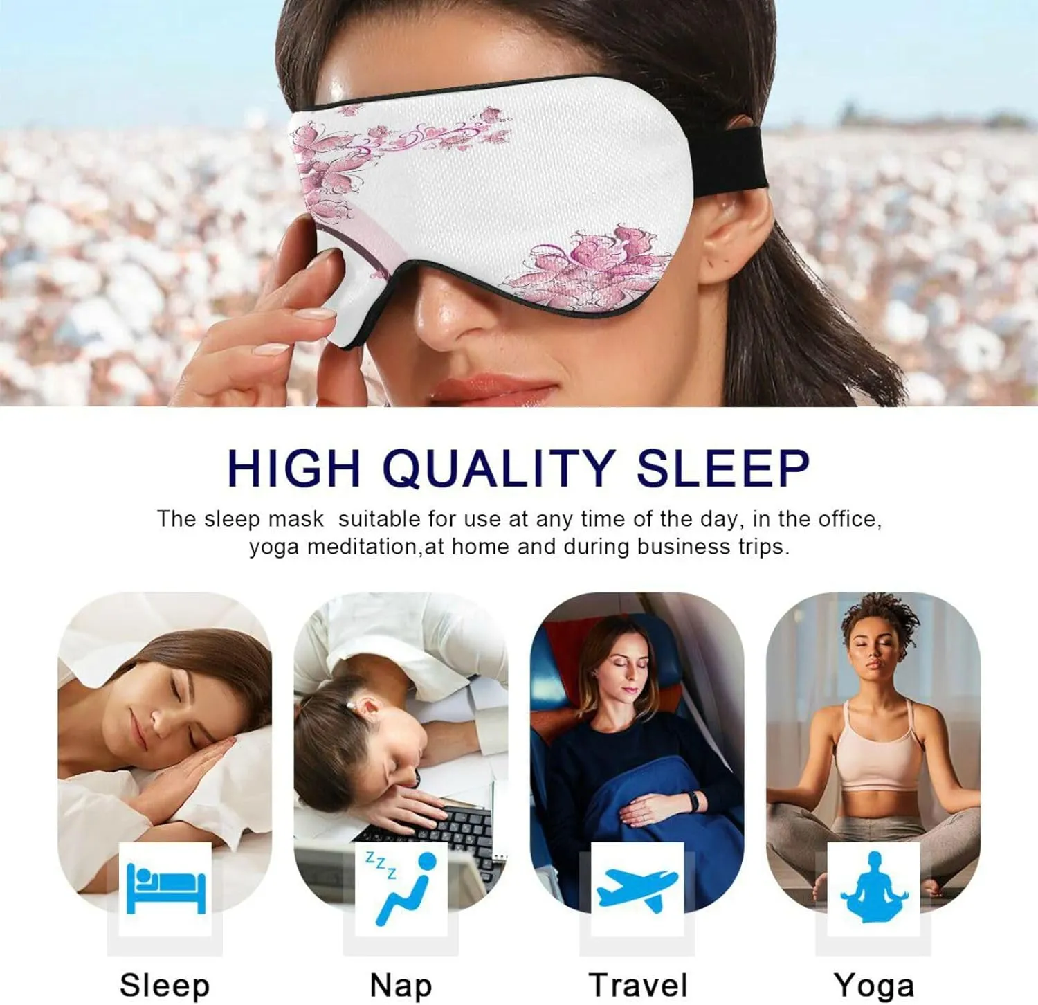 Pink High Heel Sleep Mask Light Blocking Eye Mask for Sleeping with Adjustable Strap Butterflies Soft Lightweight Eye Cover Blindfold for Men Women Work Travel Naps