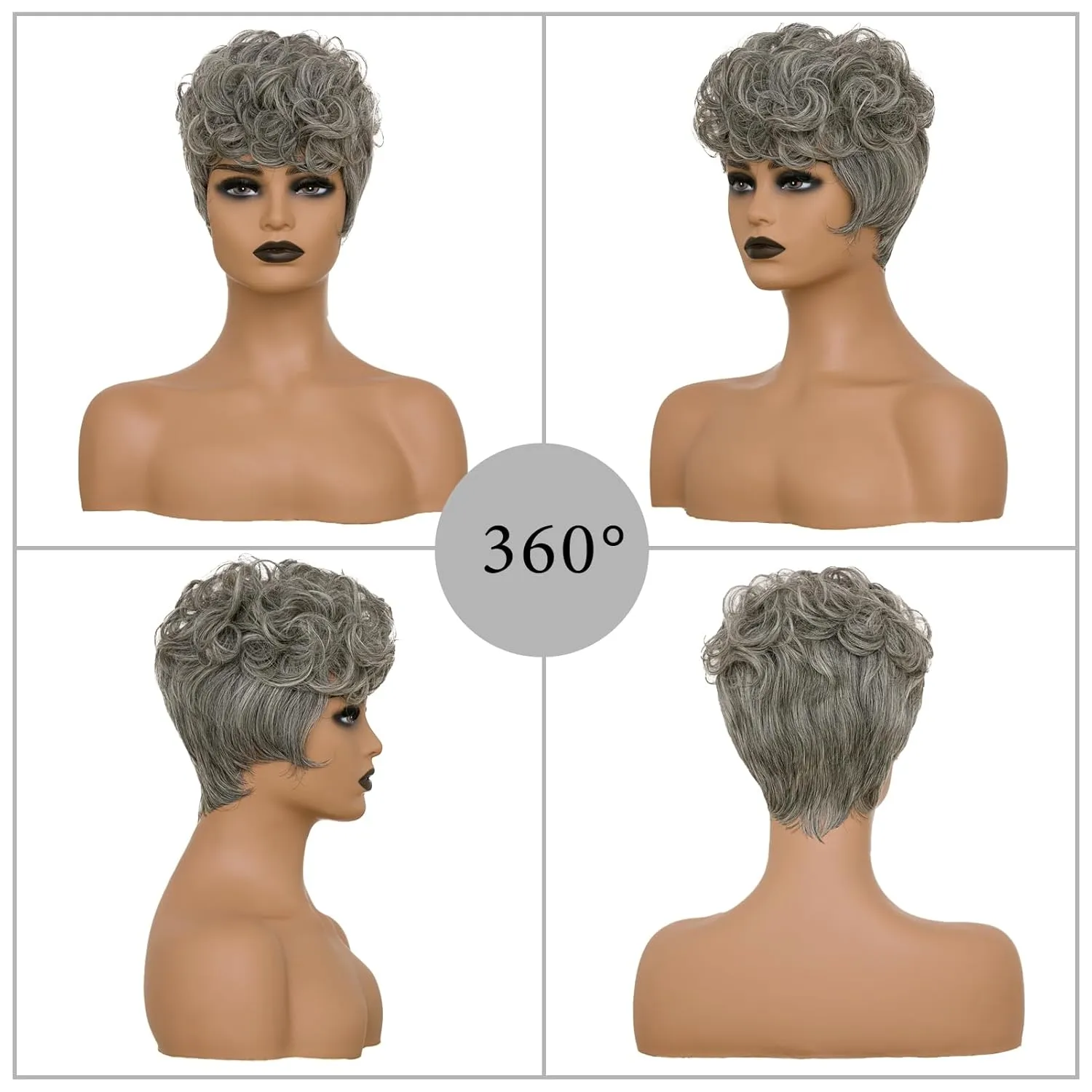 Pixie Cut Short Wigs For Black Women Salt And Pepper Mixed Grey Pixie Cut Wig For Black Women With Bangs Layered Grey Wigs(Black Mixed With White)