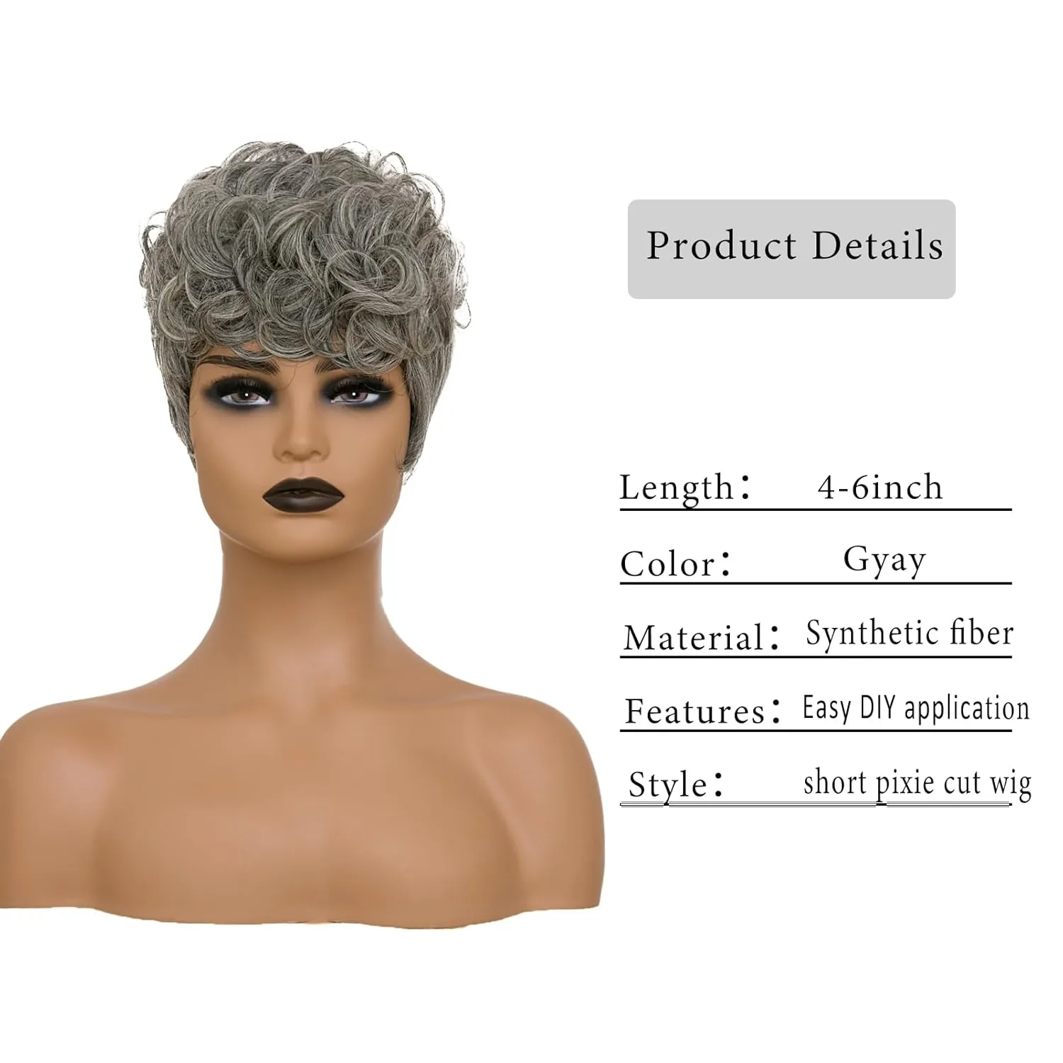 Pixie Cut Short Wigs For Black Women Salt And Pepper Mixed Grey Pixie Cut Wig For Black Women With Bangs Layered Grey Wigs(Black Mixed With White)