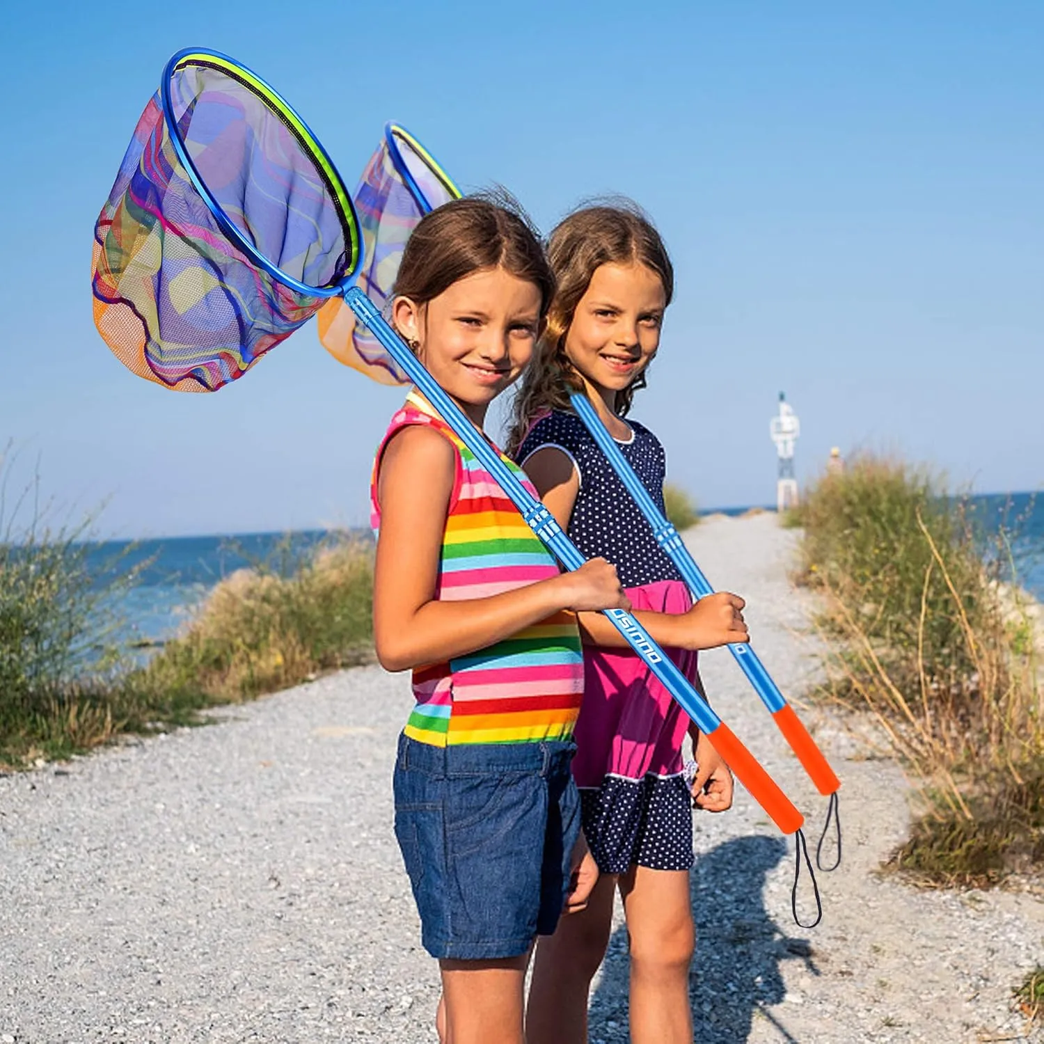 PLUSINNO Kids Fishing Net, Telescopic Lightweight Landing Net with Aluminum Pole Handle and Nylon Mesh, Catch and Release Butterfly Net for Kids Youth Outdoor