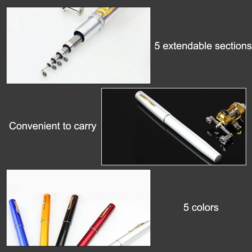 Pocket Fishing Rod, Telescopic Fish Rod Lightweight Pen Fishing Pole with Adjustable Rotating Wheel for Saltwater Freshwater Fishing