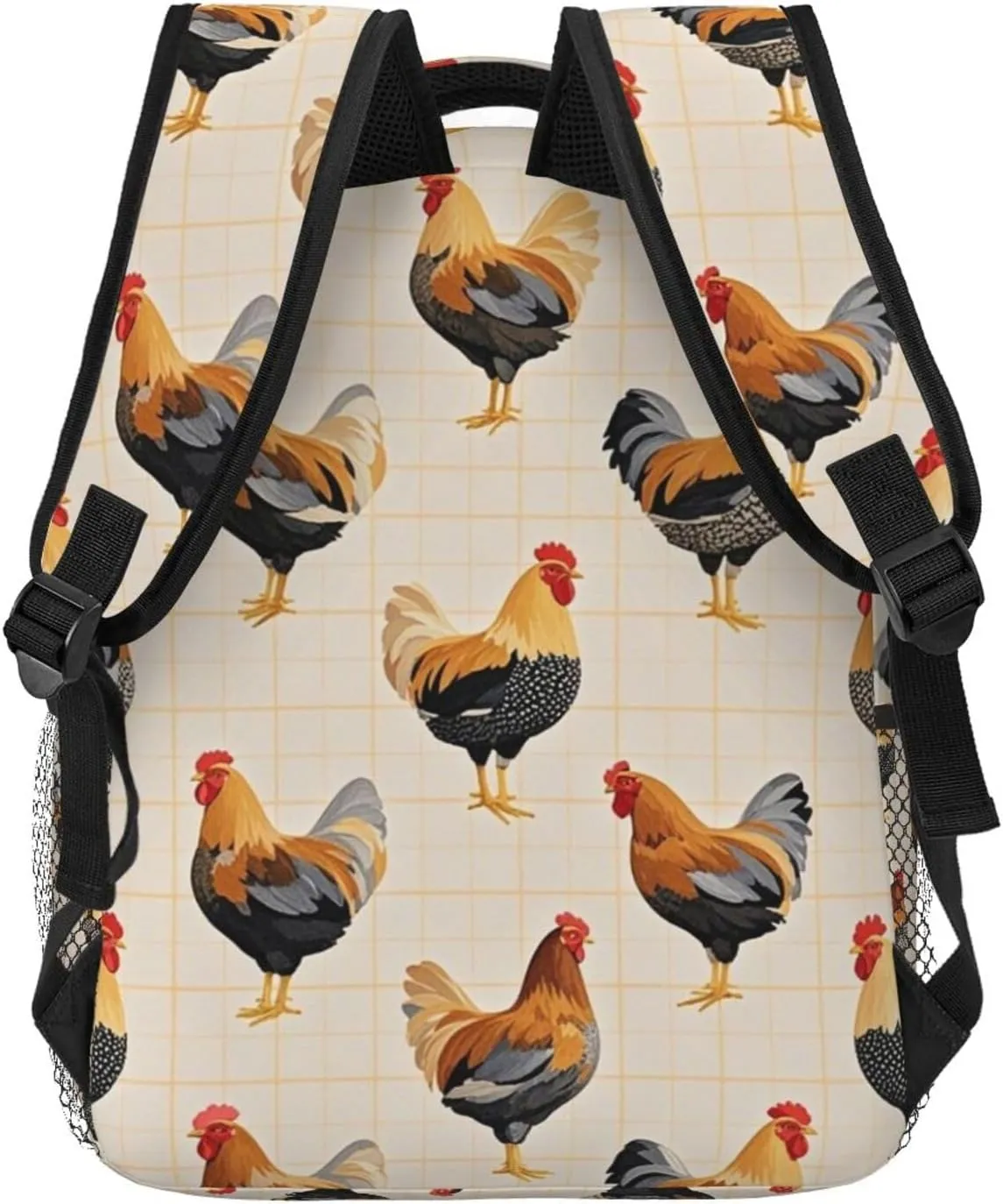 Polyester Daypack Backpack for Trekking Picnic Walking Cycling - Large Capacity Anti-Theft Multipurpose Shoulder Bag, Chicken Rooster Art Casual Daypack