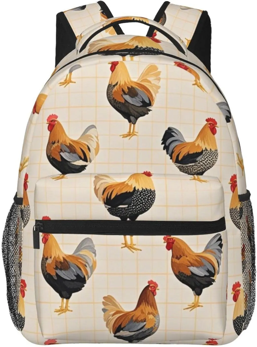 Polyester Daypack Backpack for Trekking Picnic Walking Cycling - Large Capacity Anti-Theft Multipurpose Shoulder Bag, Chicken Rooster Art Casual Daypack