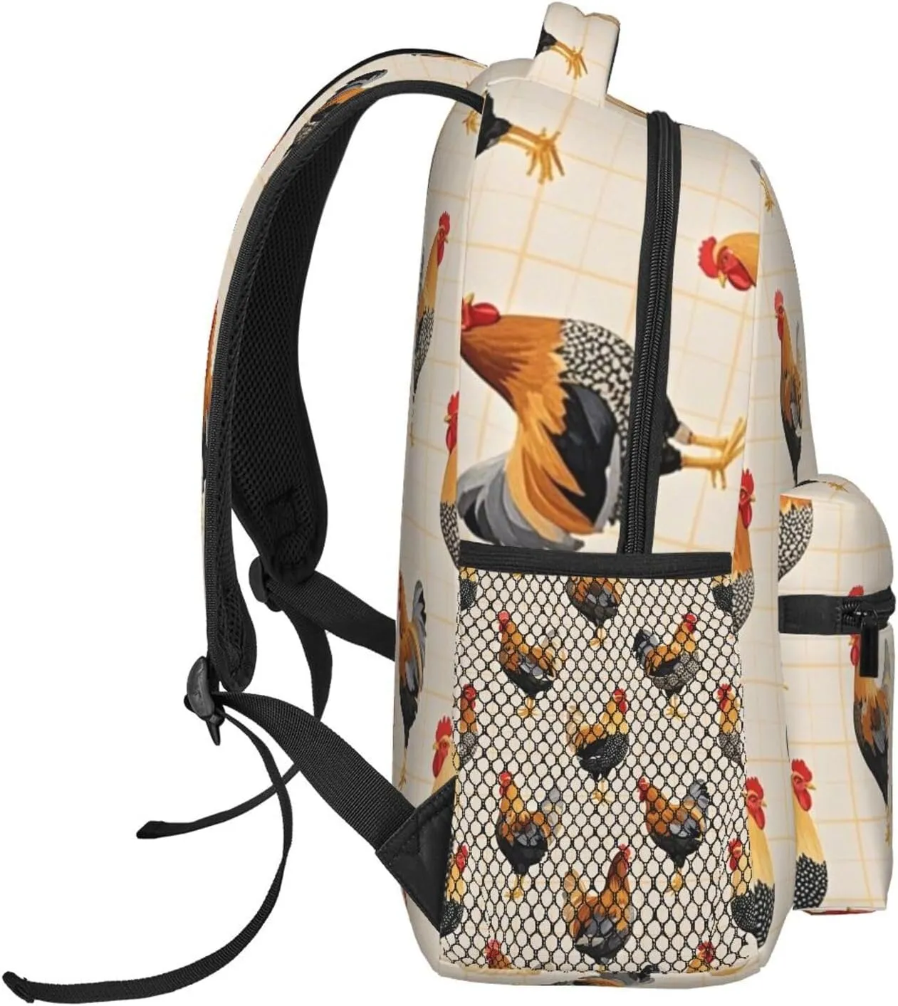 Polyester Daypack Backpack for Trekking Picnic Walking Cycling - Large Capacity Anti-Theft Multipurpose Shoulder Bag, Chicken Rooster Art Casual Daypack