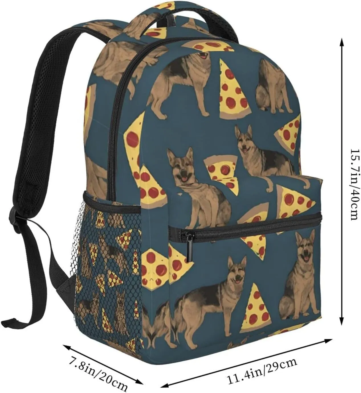 Polyester Daypack Backpack for Trekking Picnic Walking Cycling - Large Capacity Anti-Theft Multipurpose Shoulder Bag, German Shepherd Dog Pizza Art Casual Daypack