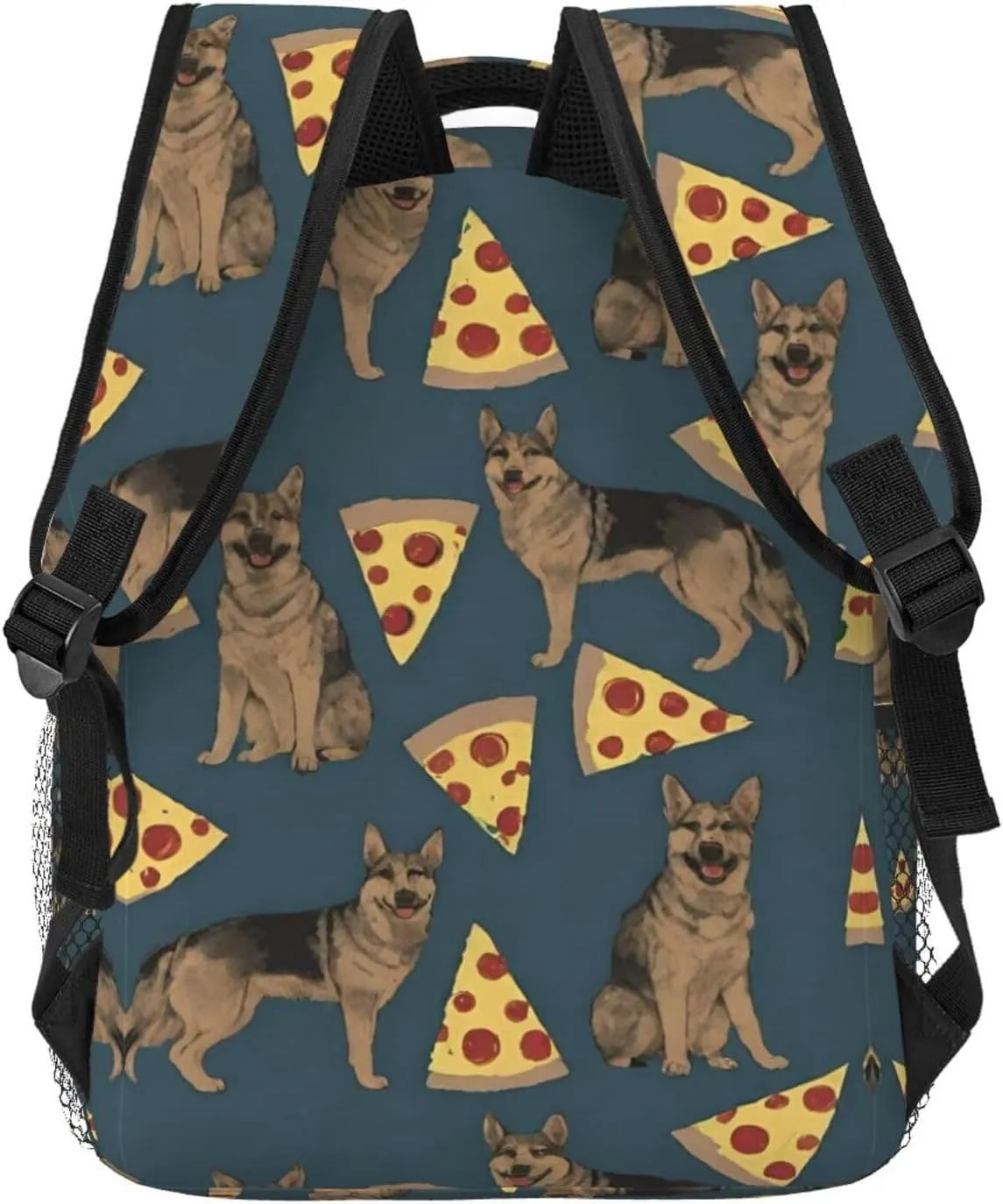 Polyester Daypack Backpack for Trekking Picnic Walking Cycling - Large Capacity Anti-Theft Multipurpose Shoulder Bag, German Shepherd Dog Pizza Art Casual Daypack