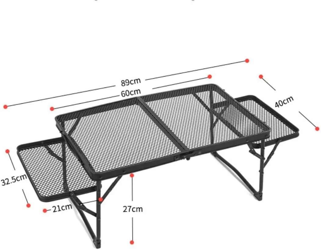Portable Beach Table Outdoor Camping Grill Side Table Aluminium Folding Picnic Table with Height Adjustable Folding Camping Table, 60*40cm