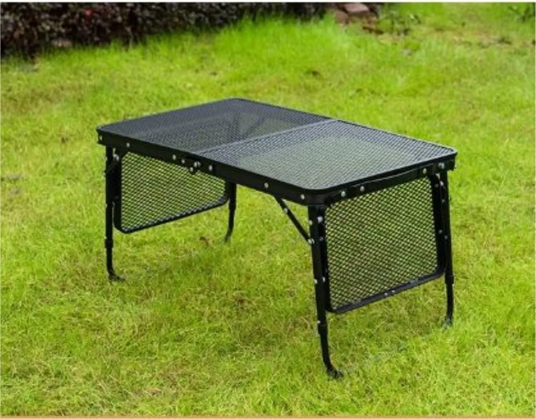 Portable Beach Table Outdoor Camping Grill Side Table Aluminium Folding Picnic Table with Height Adjustable Folding Camping Table, 60*40cm