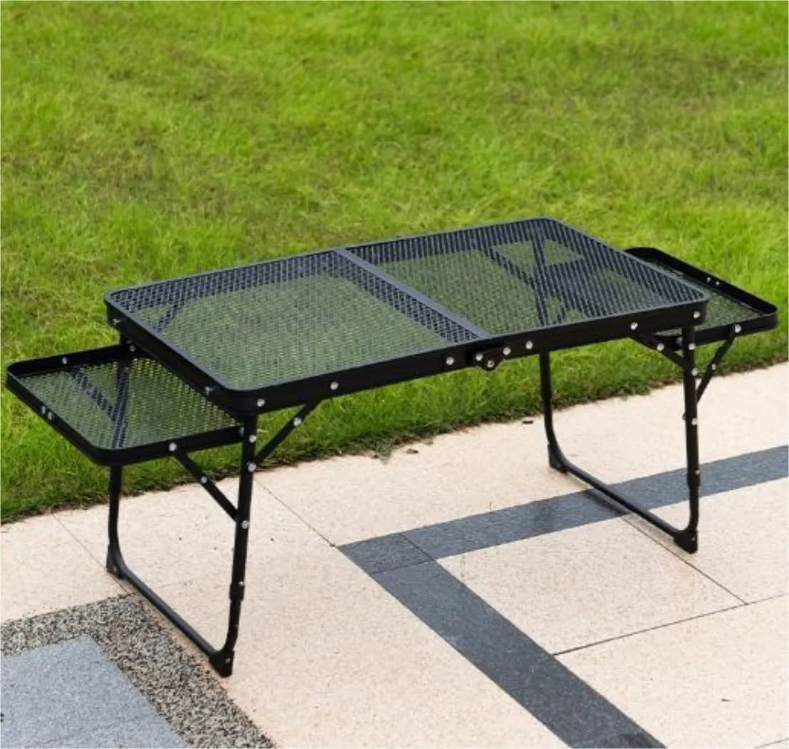 Portable Beach Table Outdoor Camping Grill Side Table Aluminium Folding Picnic Table with Height Adjustable Folding Camping Table, 60*40cm