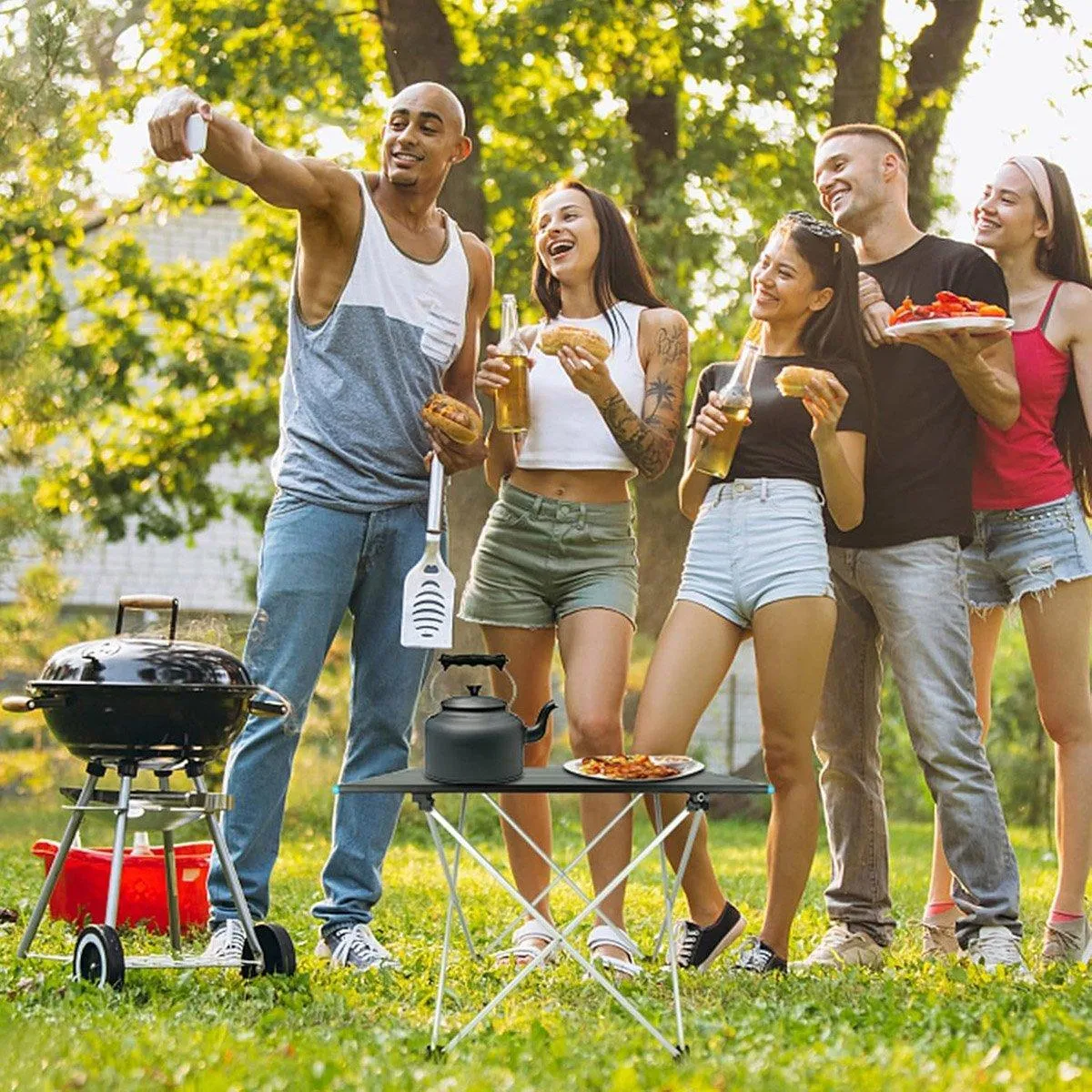 Portable Black Folding Table for Camping Trip BBQ Outdoor Picnic Stall Table
