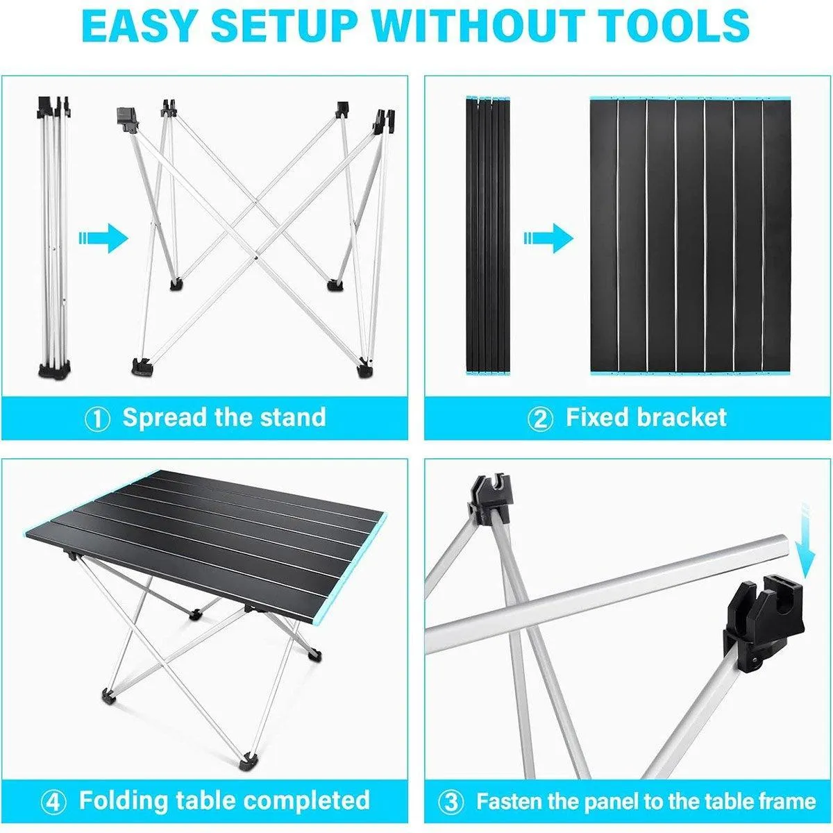 Portable Black Folding Table for Camping Trip BBQ Outdoor Picnic Stall Table