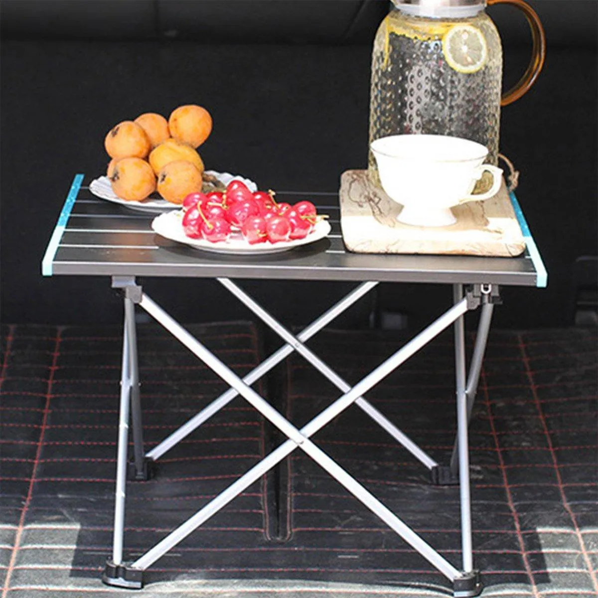 Portable Black Folding Table for Camping Trip BBQ Outdoor Picnic Stall Table