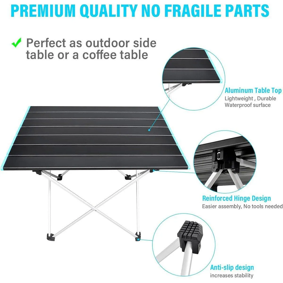 Portable Black Folding Table for Camping Trip BBQ Outdoor Picnic Stall Table