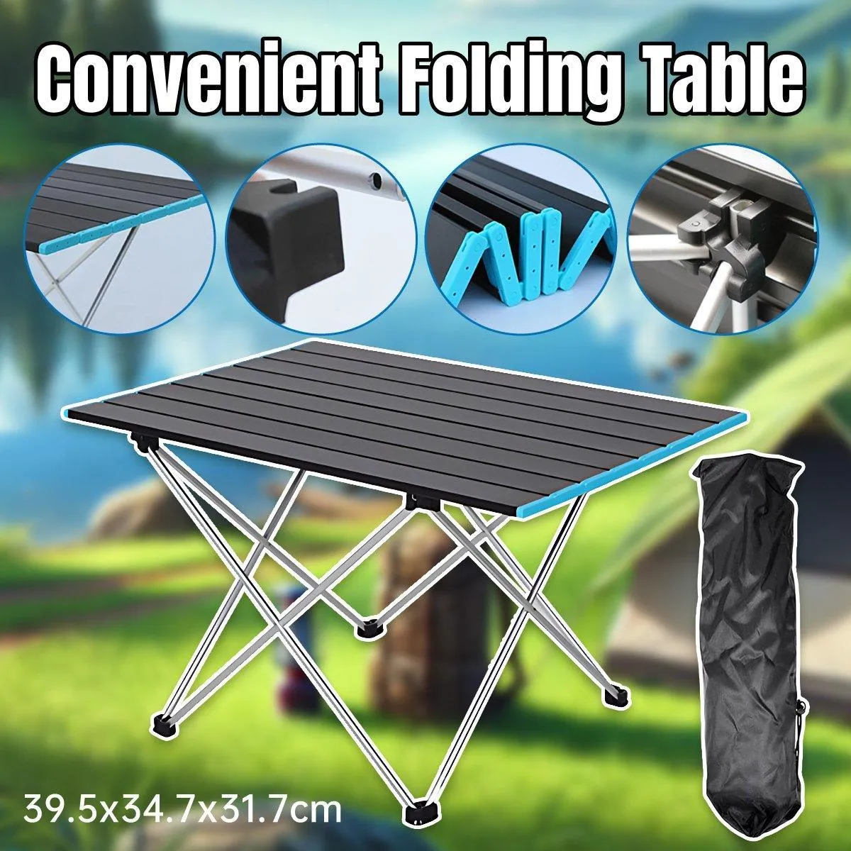Portable Black Folding Table for Camping Trip BBQ Outdoor Picnic Stall Table